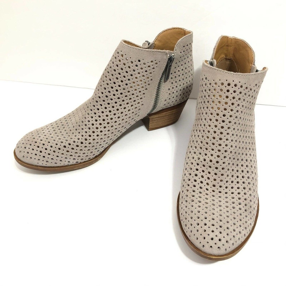 Lucky Brand Bayley Taupe Perforated Suede Leather Booties Ankle Boots Womens 9.5